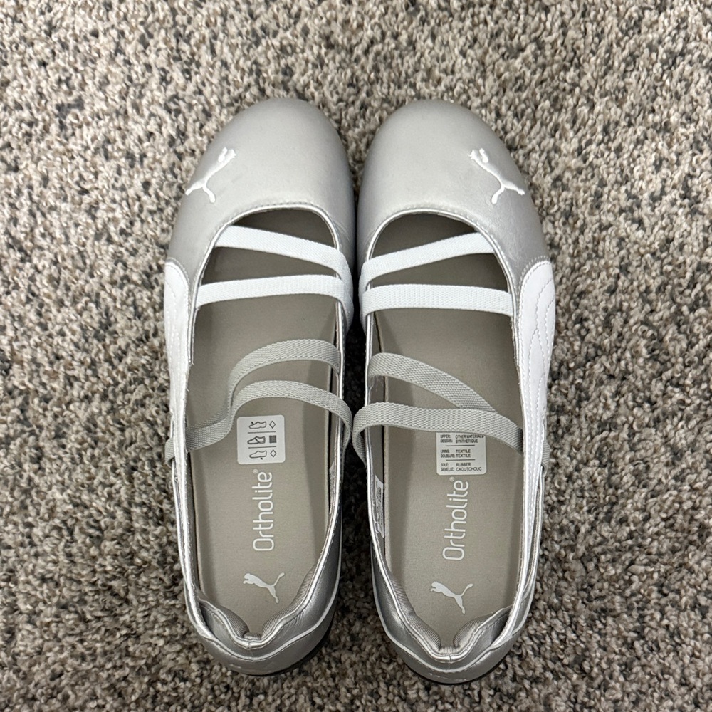 Puma Metallic and White Ballet Flats